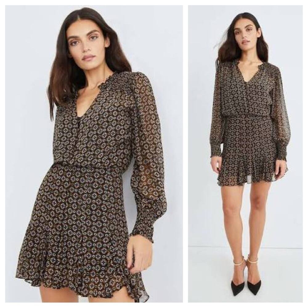 Veronica Beard Sacchi Dress Geometric Moroccan Boho Long Sleeve Black Multi 8